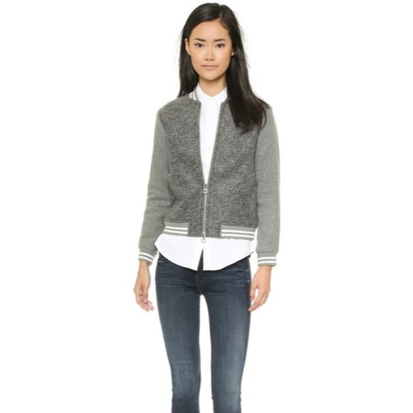 Madewell Jackets & Blazers - Madewell Gray Wool Blend Varsity Bomber Fleece Jacket Sm